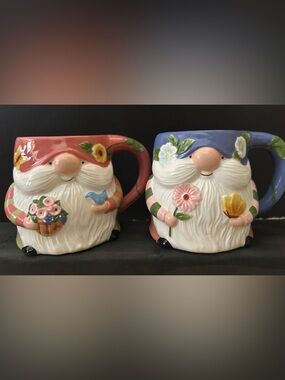 Gnome Ceramic Floral Mugs Certified International - Pink & Blue
